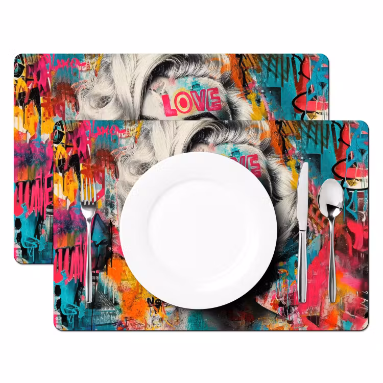 Tischset - Frau - Kaugummi - Graffiti - Neonfarben — 2