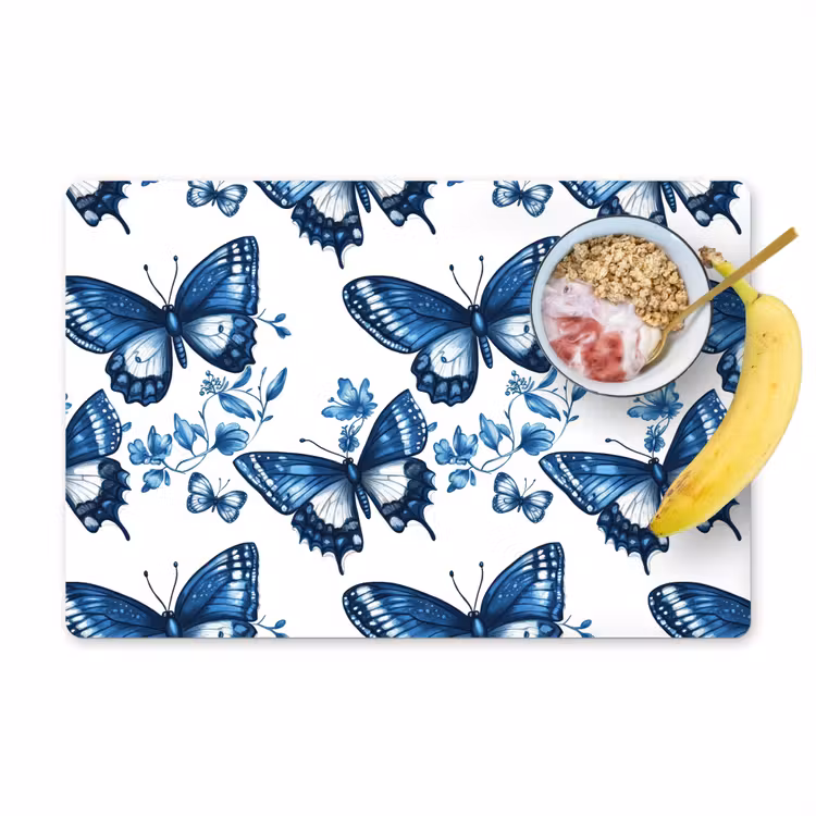 Tischset - 6 Stück - Blau - Schmetterlinge - Blumen - Weiß - 6 Stück — 1
