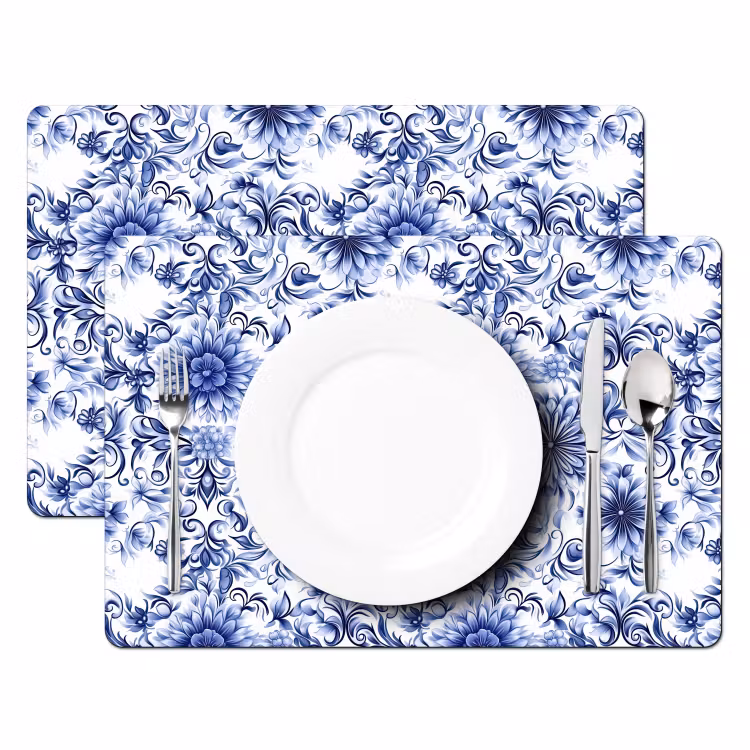 Tischset - 6 Stück - Blumen - Blau - Muster - Weiß - 6 Stück — 2