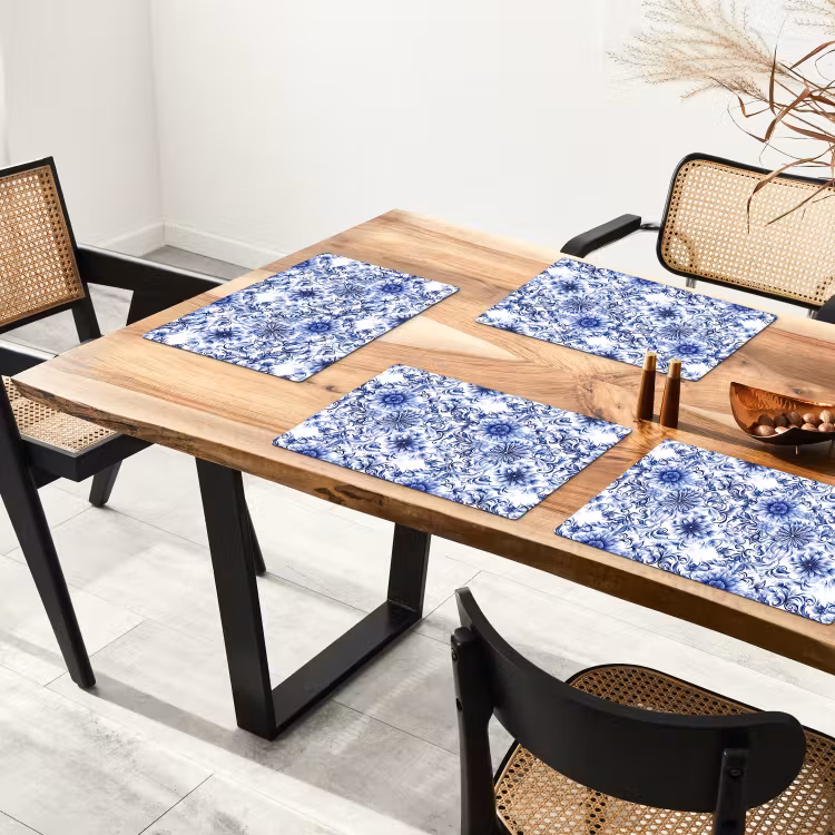 Tischset - 6 Stück - Blumen - Blau - Muster - Weiß - 6 Stück — 4