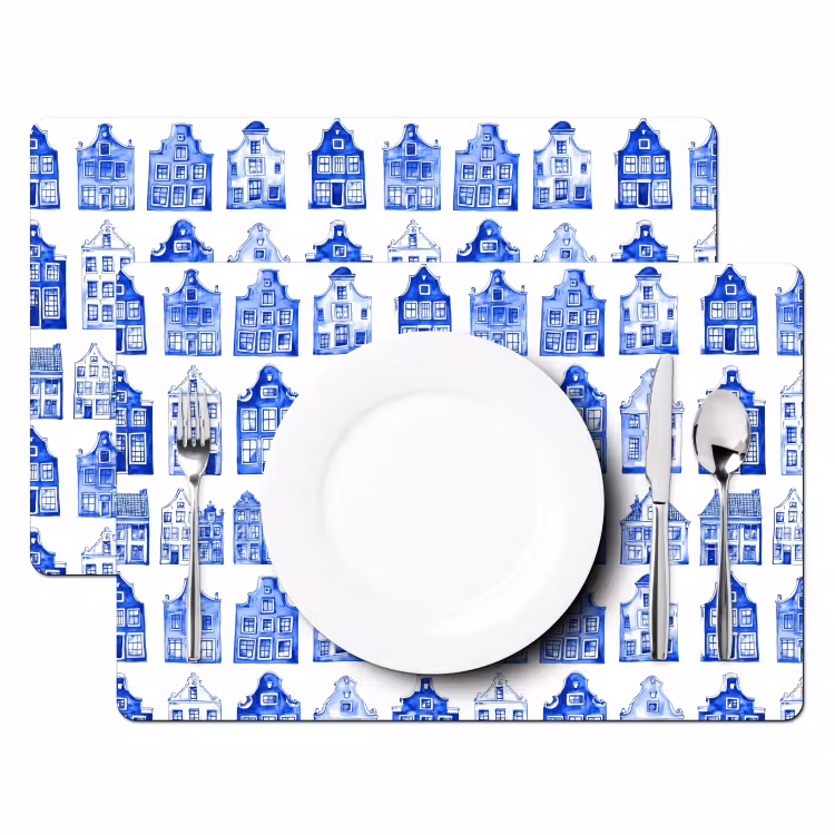 Tischset - 6 Stück - Muster - Häuser - Blau - 6 Stück — 2