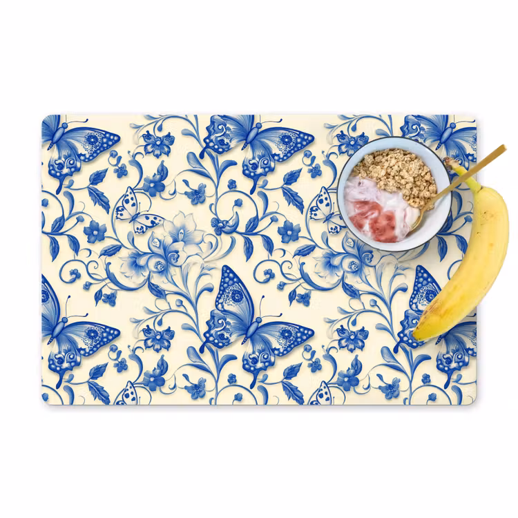 Tischset - 6 Stück - Schmetterlinge - Blumen - Blau - Botanisch - 6 Stück — 1