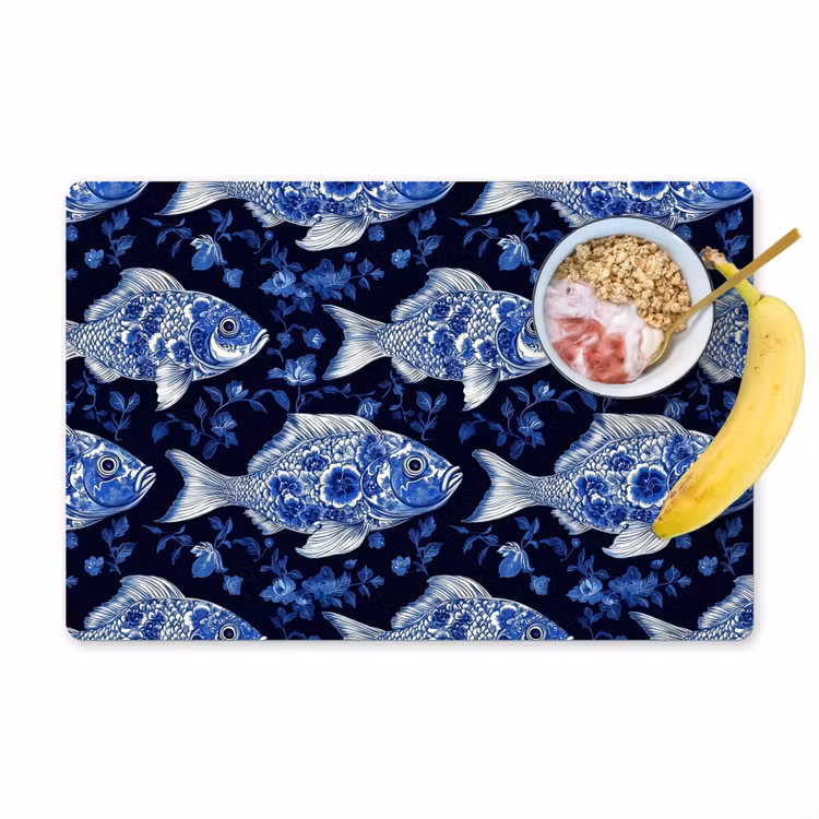 Tischset - 6 Stück - Fische - Blumen - Blau - 6 Stück — 1