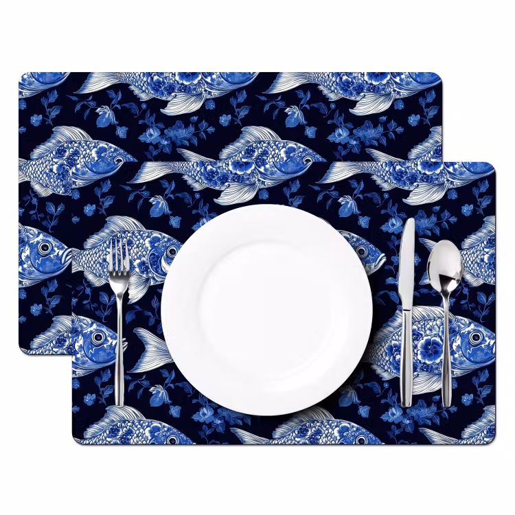 Tischset - 6 Stück - Fische - Blumen - Blau - 6 Stück — 2