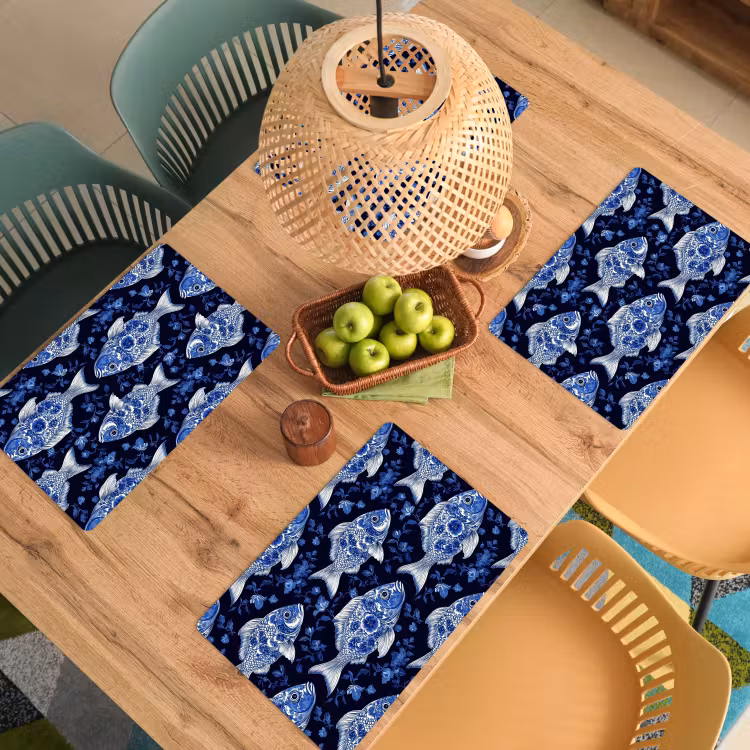 Tischset - 6 Stück - Fische - Blumen - Blau - 6 Stück — 3