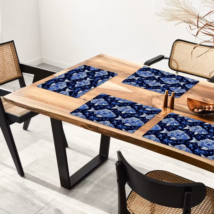 Tischset - 6 Stück - Fische - Blumen - Blau - 6 Stück — 4