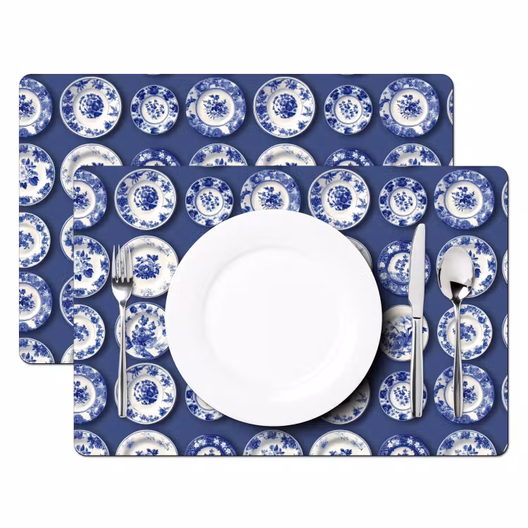 Tischset - 6 Stück - Teller - Floral - Blau - 6 Stück — 2