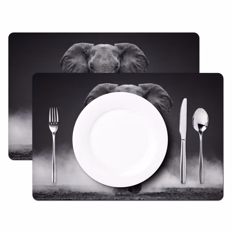 Tischset - 6 Stück - Elefant - Schwarz - Weiß - Rauch - 6 Stück — 2