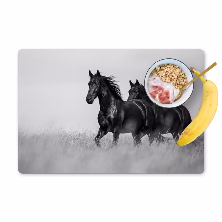 Tischset - 6 Stück - Pferde - Gras - Schwarz - Weiß - 6 Stück — 1