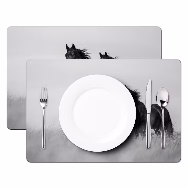 Tischset - 6 Stück - Pferde - Gras - Schwarz - Weiß - 6 Stück — 2