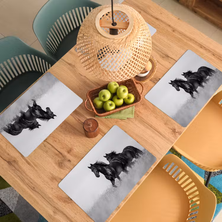 Tischset - 6 Stück - Pferde - Gras - Schwarz - Weiß - 6 Stück — 3