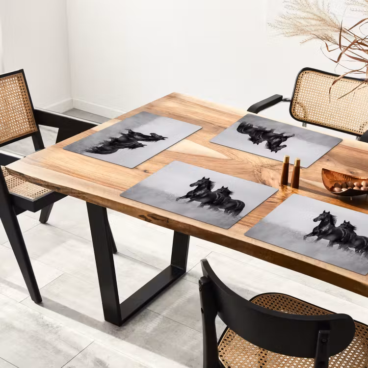 Tischset - 6 Stück - Pferde - Gras - Schwarz - Weiß - 6 Stück — 4