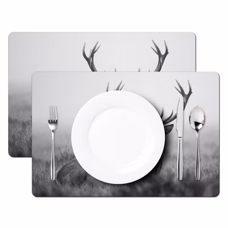Tischset - 6 Stück - Hirsch - Neblig - Schwarz - Weiß - 6 Stück — 2