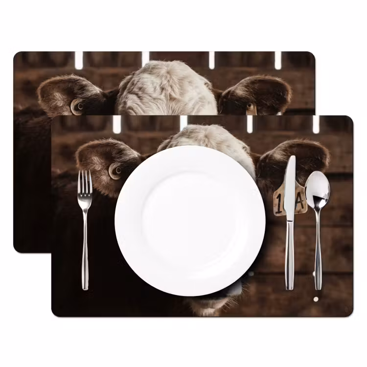 Tischset - 6 Stück - Kalb - Ohrmarke - Holzstall - 6 Stück — 2