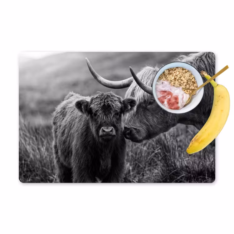 Tischset - 6 Stück - Schottischer Highlander - Kalb - Schwarz - Weiß - 6 Stück — 1