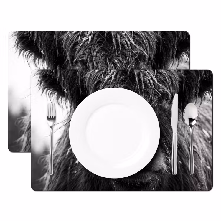 Tischset - 6 Stück - Schottischer Highlander - Schwarz - Weiß - Schneeflocken - 6 Stück — 2