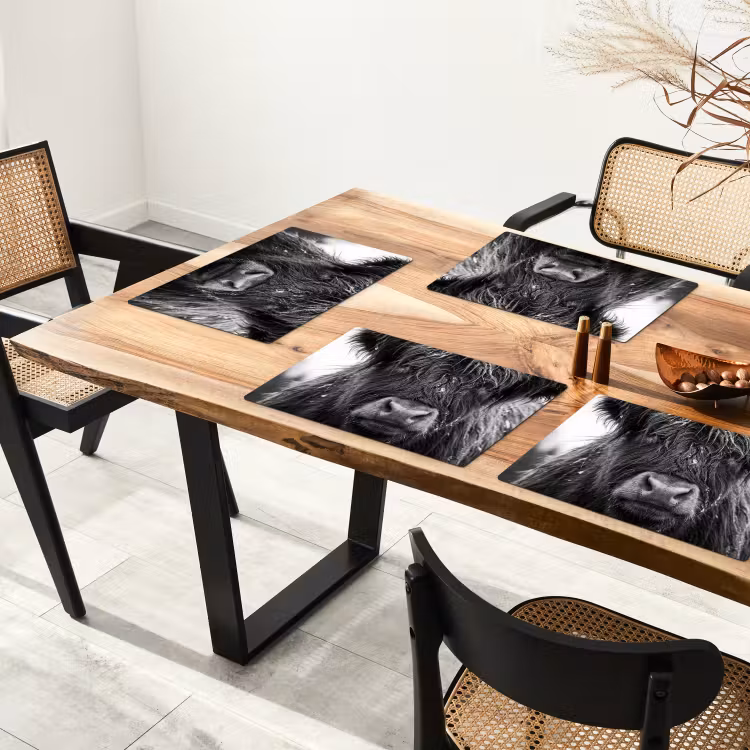 Tischset - 6 Stück - Schottischer Highlander - Schwarz - Weiß - Schneeflocken - 6 Stück — 4