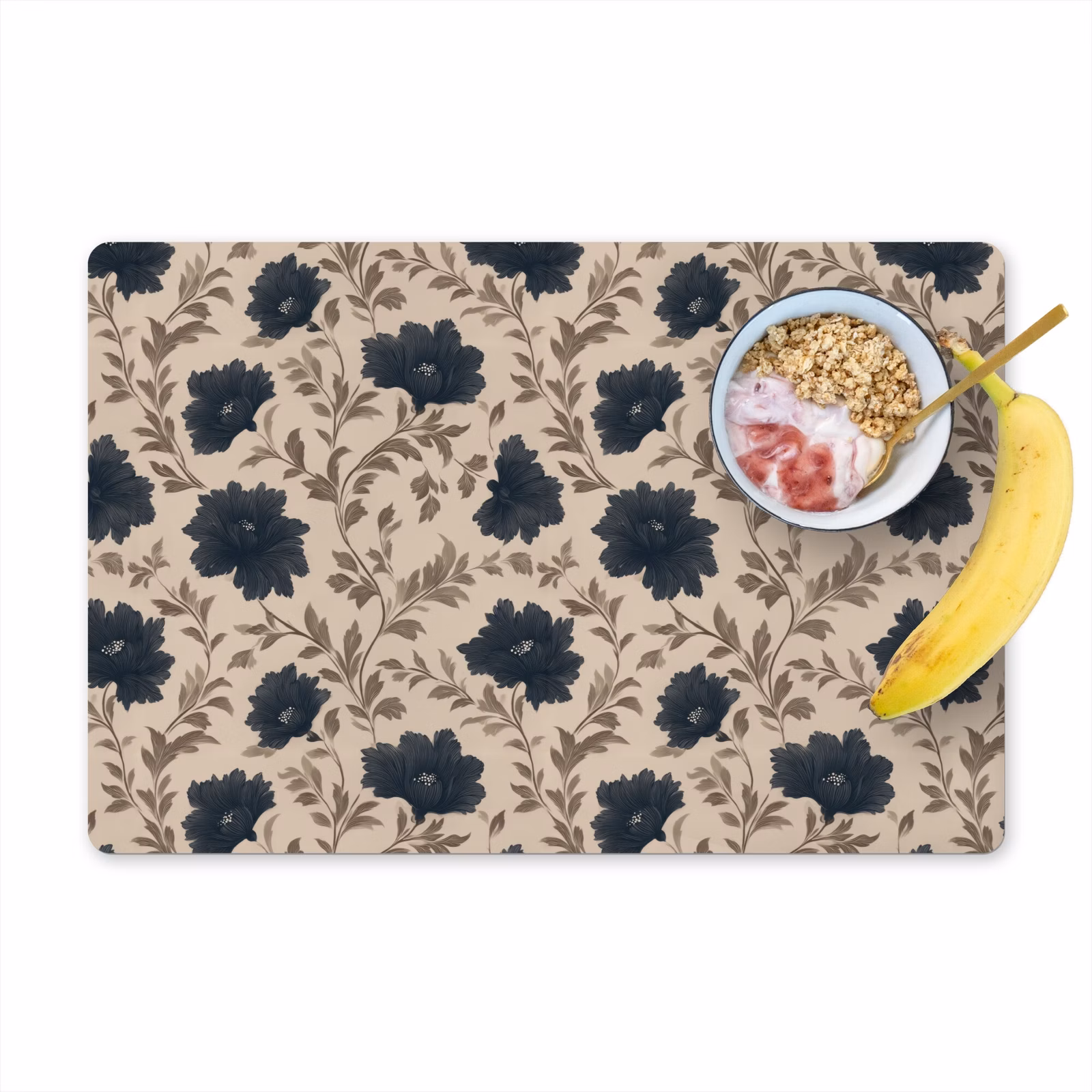 Tischset - 6 Stück - Motiv - Blumen - Schwarz - Beige - 6 Stück — 1