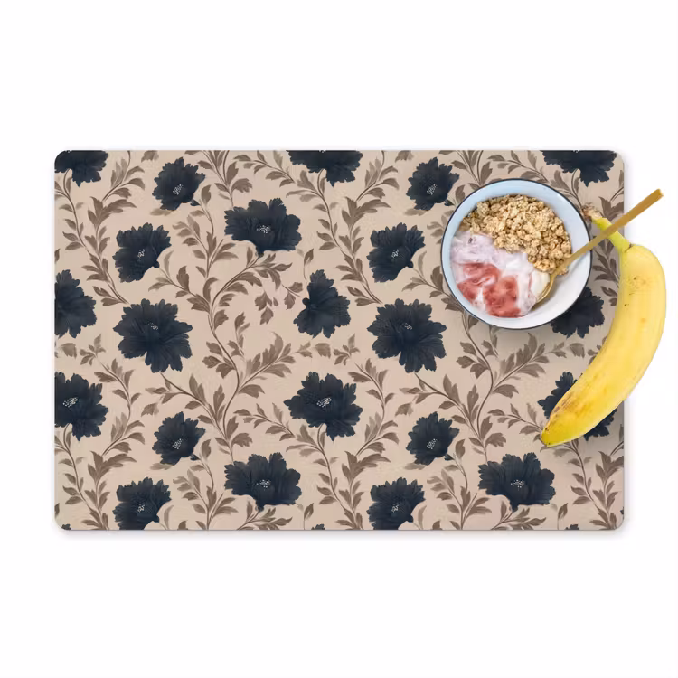 Tischset - 6 Stück - Motiv - Blumen - Schwarz - Beige - 6 Stück — 1