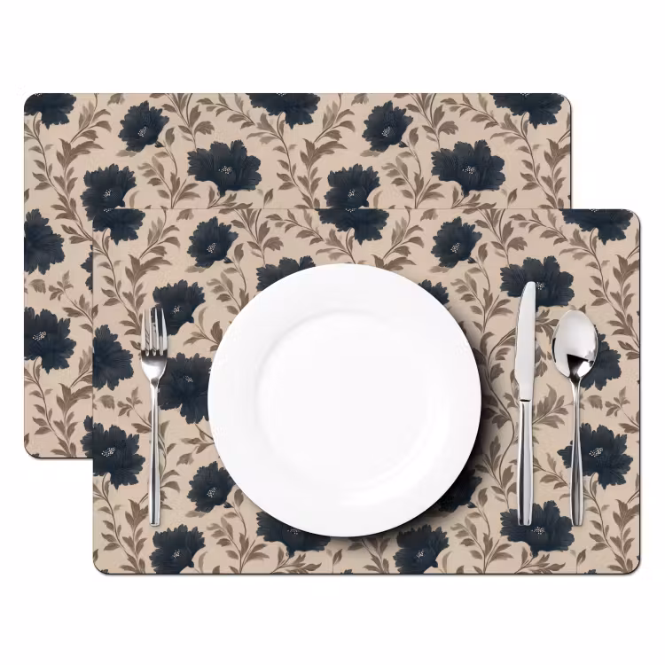 Tischset - 6 Stück - Motiv - Blumen - Schwarz - Beige - 6 Stück — 2