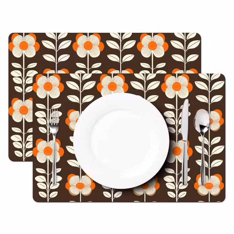 Tischset - 6 Stück - Blumen - Retro - Braun - 6 Stück — 2
