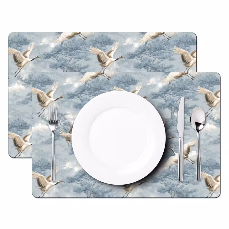 Tischset - 6 Stück - Wolken - Kraniche - Blau - 6 Stück — 2