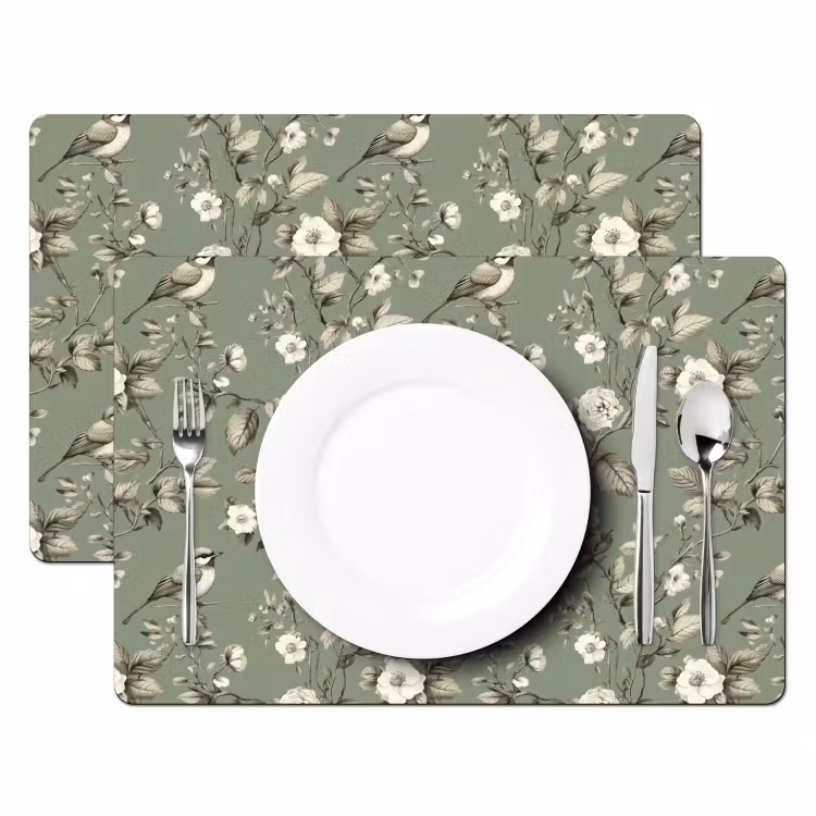 Tischset - 6 Stück - Botanisch - Vögel - Grün - 6 Stück — 2