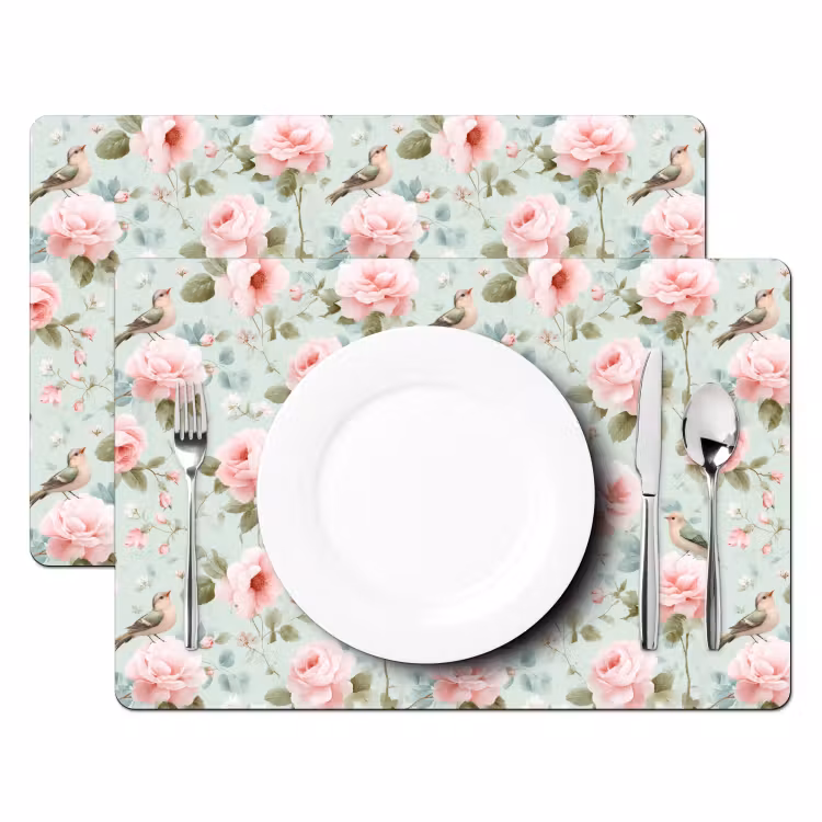 Tischset - 6 Stück - Rosen - Vögel - Pastell - Farbenfroh - 6 Stück — 2