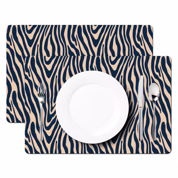 Tischset - 6 Stück - Zebra - Muster - Blau - Beige - 6 Stück — 2