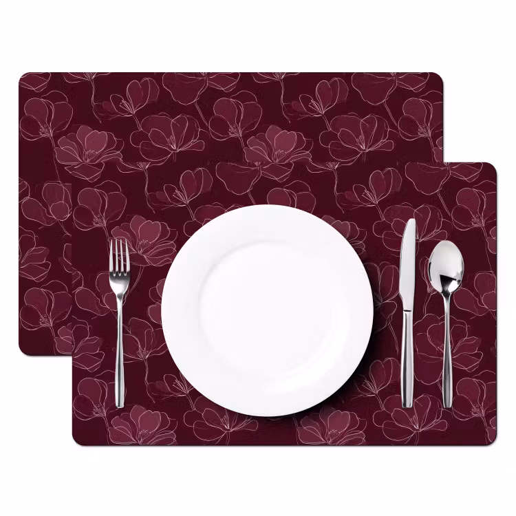 Tischset - 6 Stück - Blumen - Muster - Burgunderrot - 6 Stück — 2