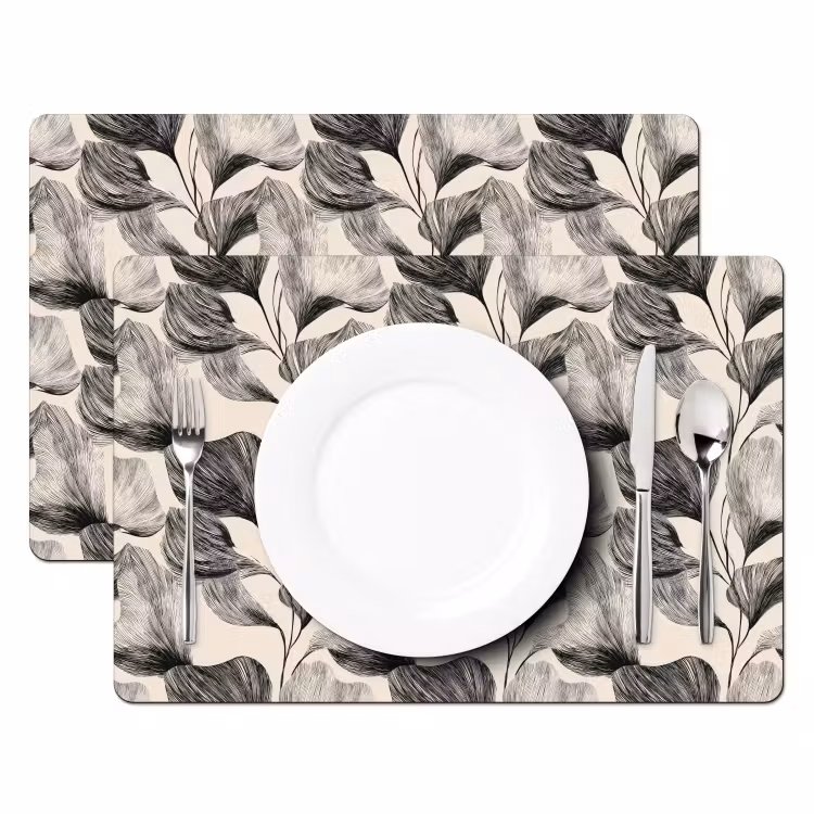 Tischset - 6 Stück - Botanisch - Blätter - Schwarz - 6 Stück — 2