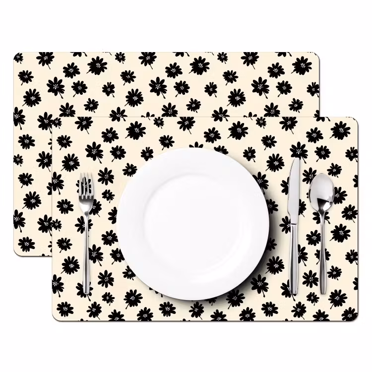 Tischset - 6 Stück - Gänseblümchen - Grafik - Schwarz - Beige - 6 Stück — 2