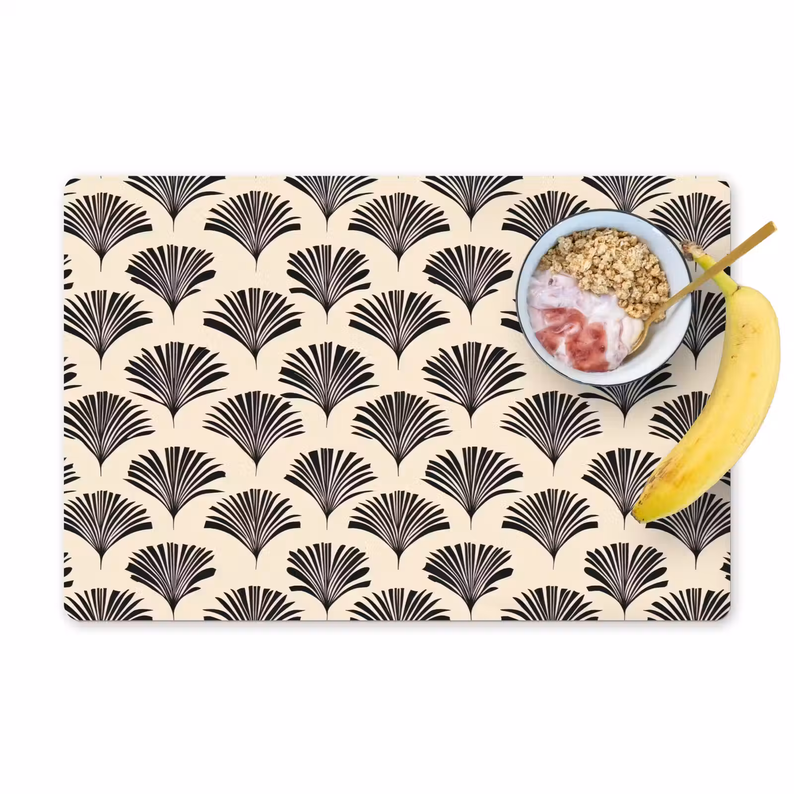 Tischset - 6 Stück - Fächer - Botanisch - Schwarz - Beige - 6 Stück — 1