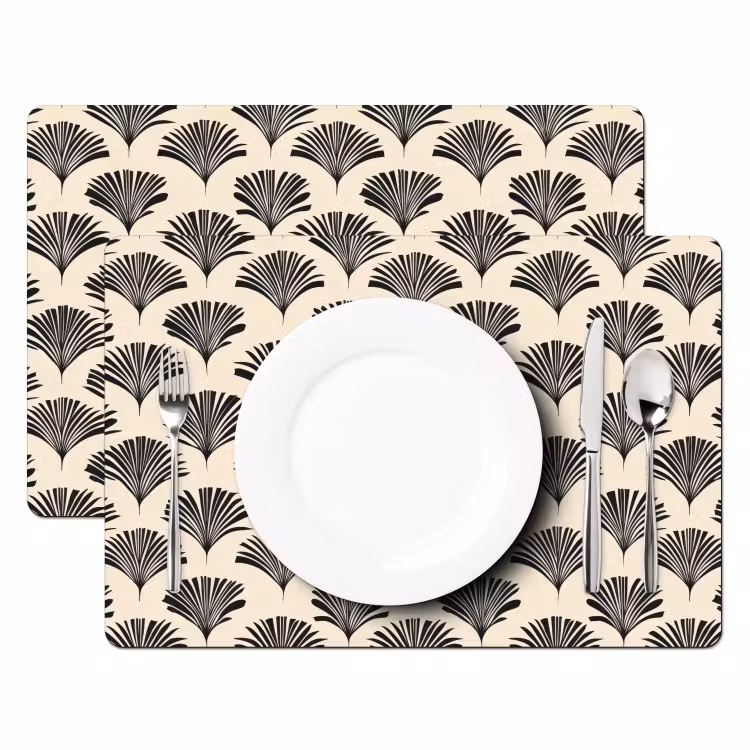 Tischset - 6 Stück - Fächer - Botanisch - Schwarz - Beige - 6 Stück — 2