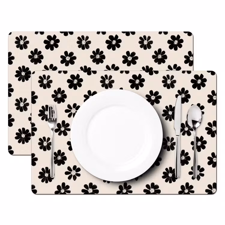 Tischset - 6 Stück - Grafik - Gänseblümchen - Schwarz - Beige - 6 Stück — 2