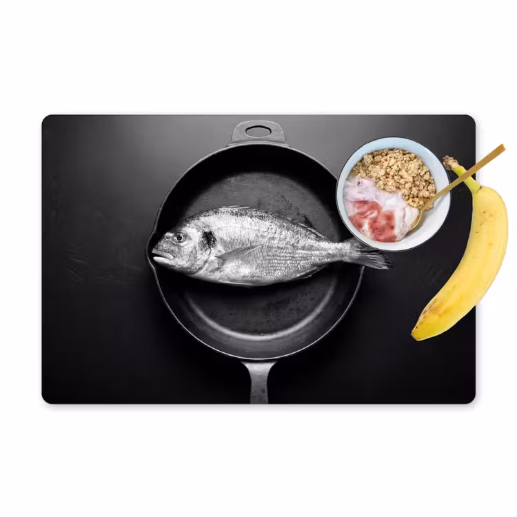 Tischset - 6 Stück - Pfanne - Fisch - Schwarz - Weiß - 6 Stück — 1