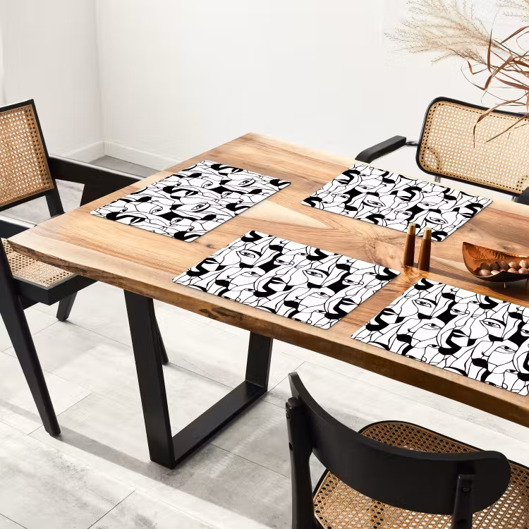 Tischset - 6 Stück - Linien - Gesichter - Schwarz - Weiß - 6 Stück — 4
