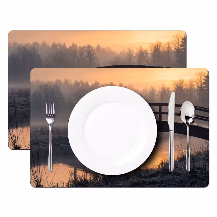 Tischset - 6 Stück - Brücke - Nebel - Bäume - Wasser - 6 Stück — 2