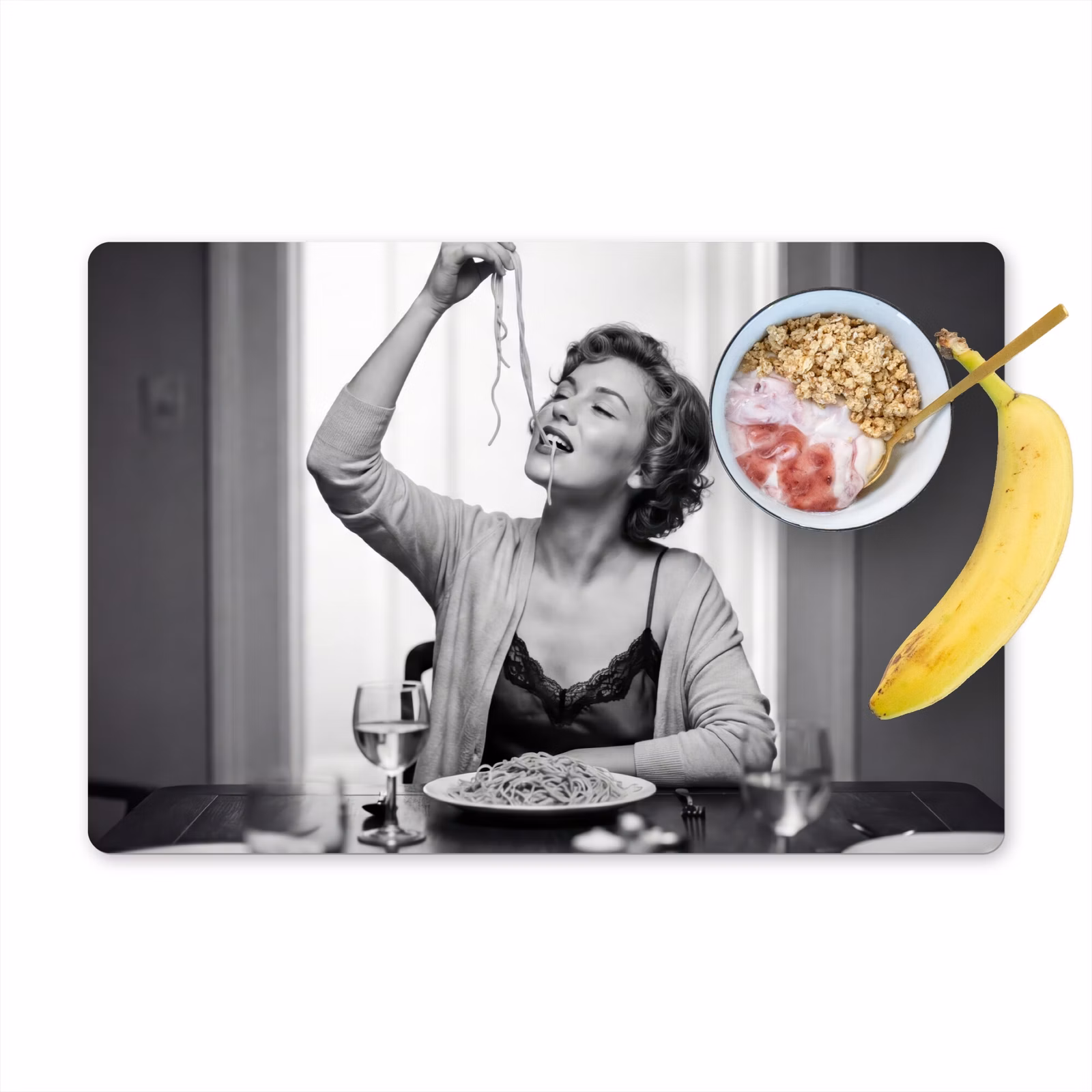 Tischset - 6 Stück - Frau - Spaghetti - Schwarz - Weiß - 6 Stück — 1