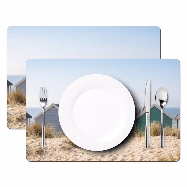 Tischset - 6 Stück - Strand - Ferienhäuser - Farbenfroh - Dünen - 6 Stück — 2