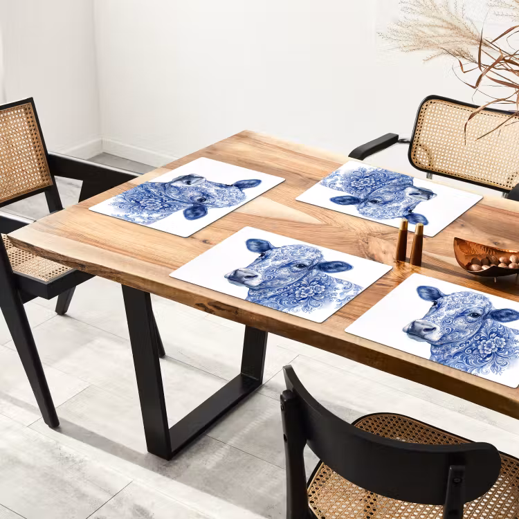 Tischset - 6 Stück - Illustration - Kuh - Blau - 6 Stück — 4