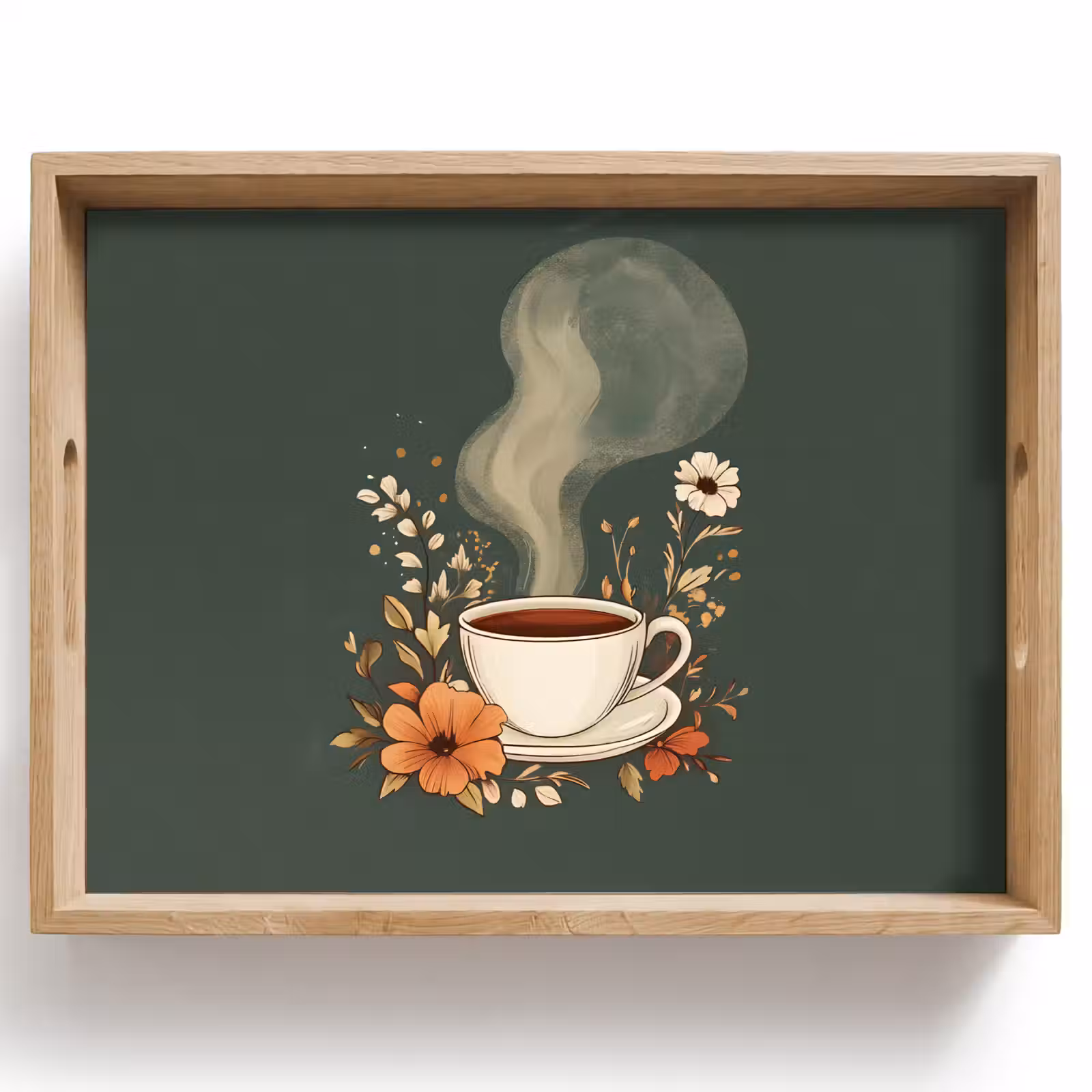 Tablett - Tasse - Blumen - Grün - Kaffee — 1