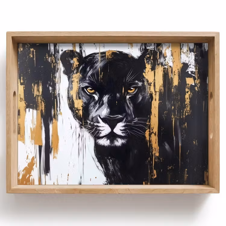 Tablett - Panther - Schwarz - Abstrakt - Pinselstriche — 1