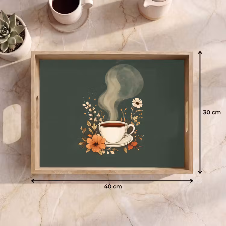 Tablett - Tasse - Blumen - Grün - Kaffee — 7