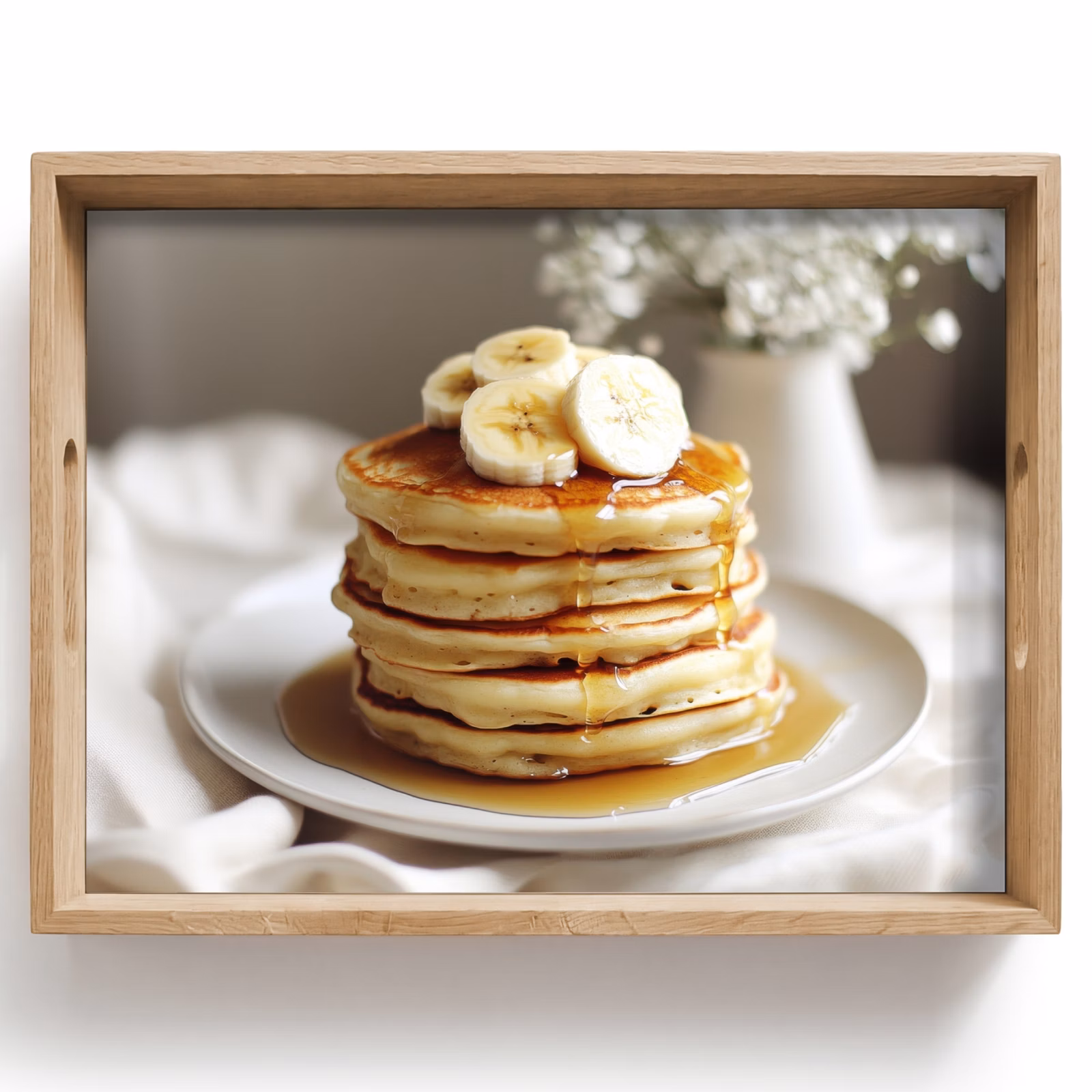 Tablett - Pfannkuchen - Banane - Sirup - Weiß - Beige — 1