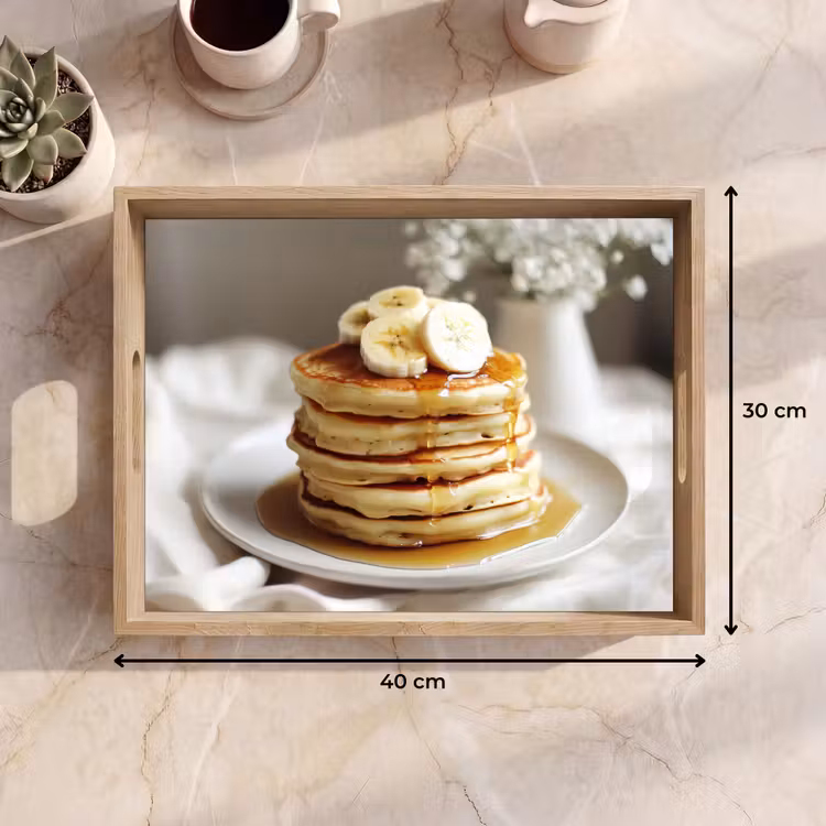 Tablett - Pfannkuchen - Banane - Sirup - Weiß - Beige — 7