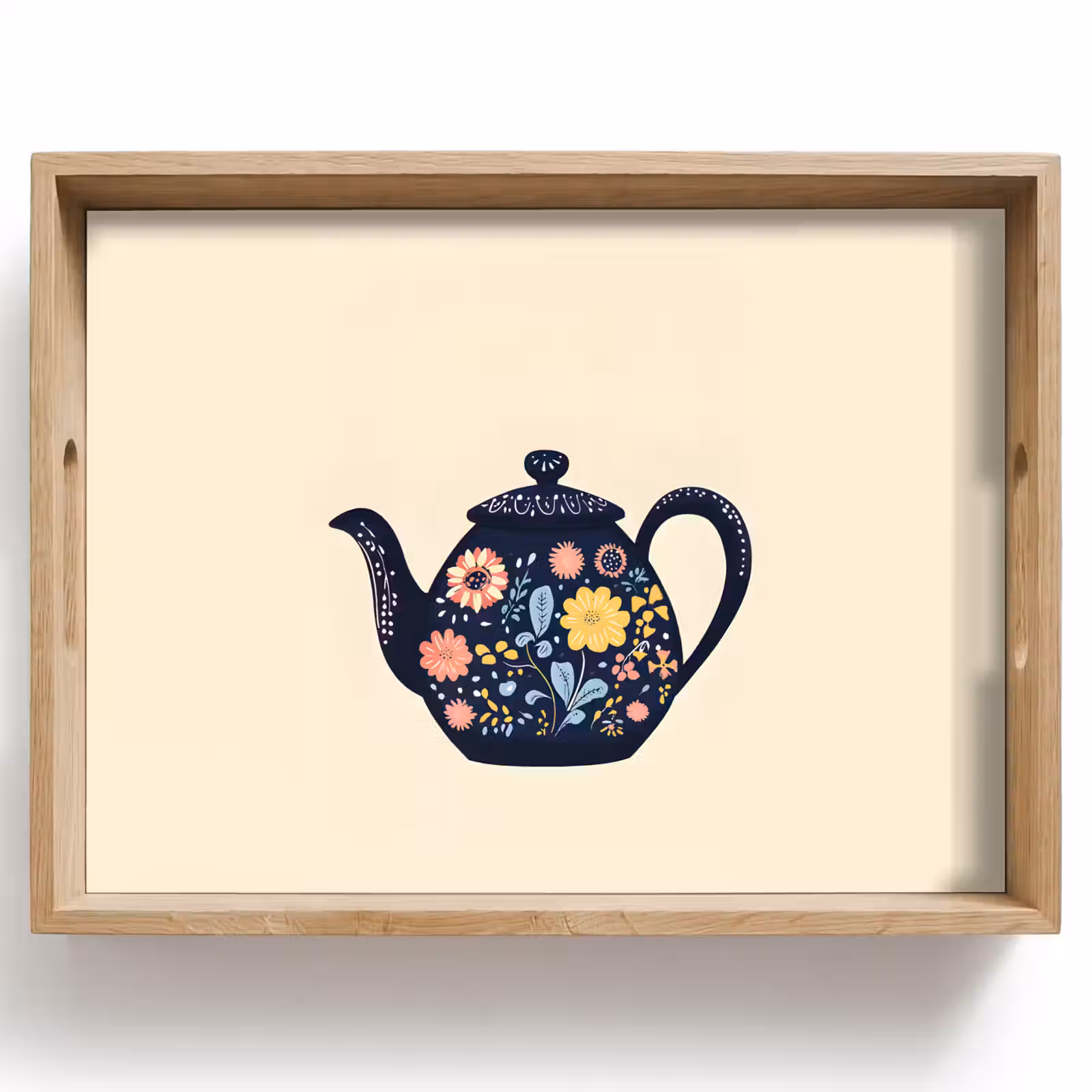 Tablett - Teekanne - Bunt - Blumen — 1