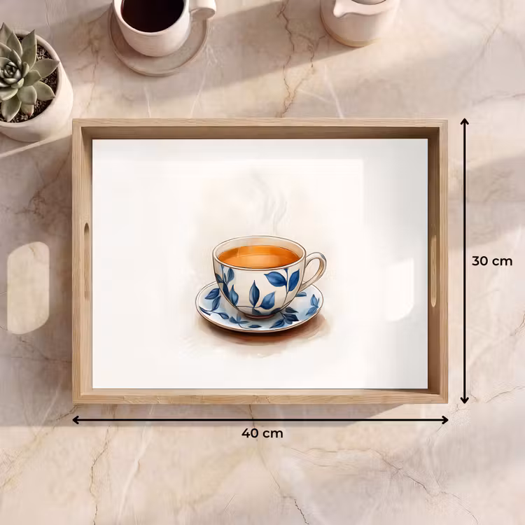 Tablett - Teetasse - Blätter - Blau — 7