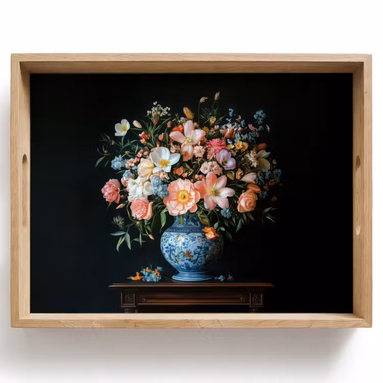 Tablett - Rosa - Blumen - Vase - Farben — 1