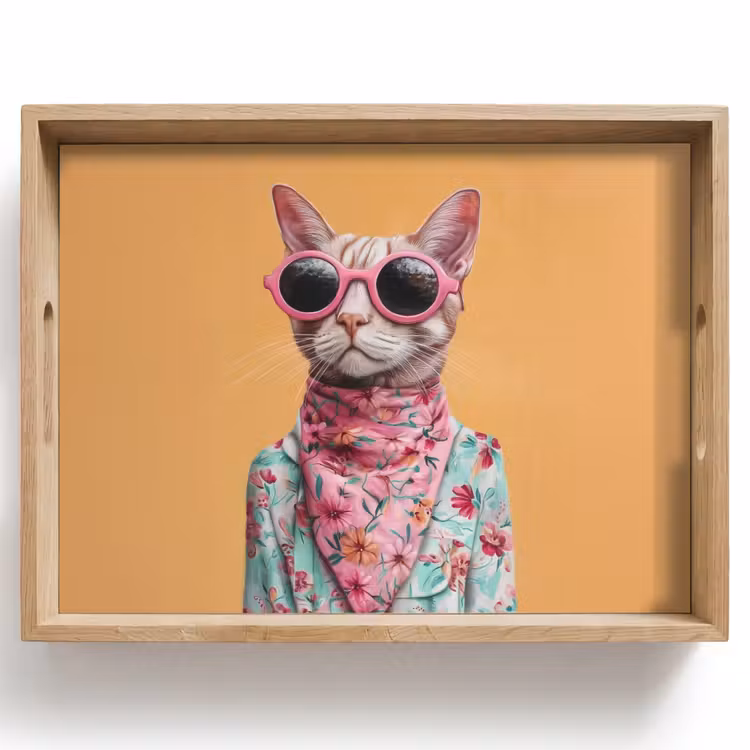 Tablett - Sonnenbrille - Katze - Halstuch - Blumen — 1